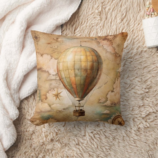 Vintage Varm Luft Ballong | Antik Resa Kudde (Filt)