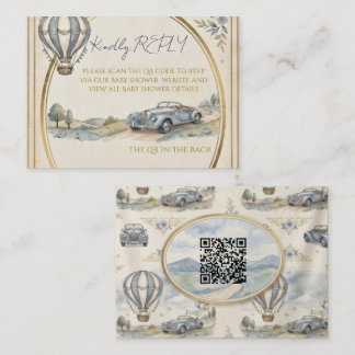 Vintage Varm Luft Ballong Baby Shower QR-kod RSVP Anteckningskort