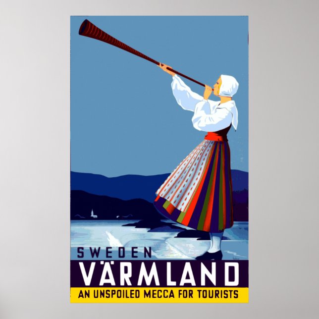 Vintage Varmland Sverige Travel Poster (Framsidan)