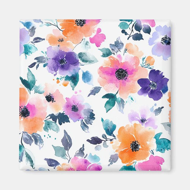 Vintage vårträdgård akvarell blomster magnet (Framsidan)
