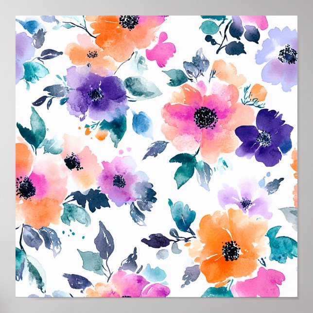 Vintage vårträdgård akvarell blomster poster (Framsidan)