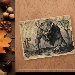 Vintage Varulv Halloween Decoupage  Vykort