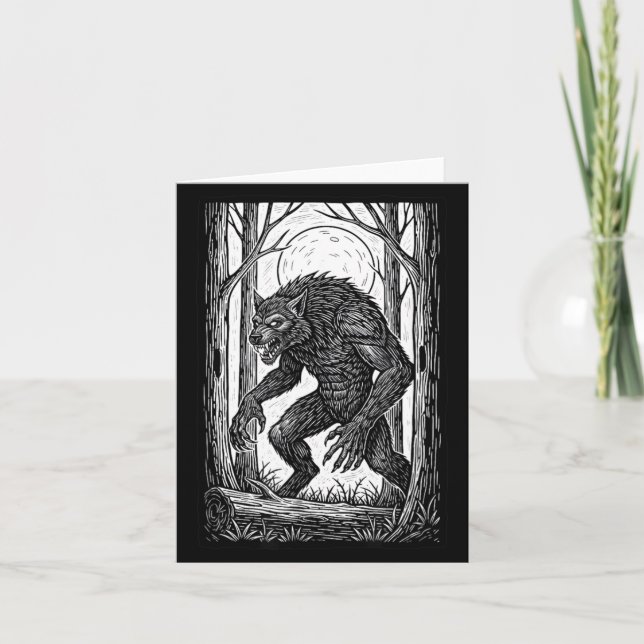 Vintage Varulvsillustration Halloween Skräck Kort (Framsida)