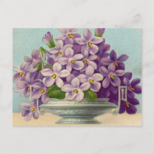 VINTAGE VAS i LILA BLOMMOR Vykort