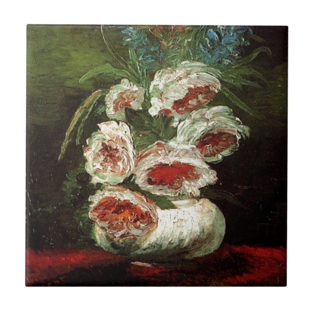 Vintage Vas med Peonies, Vincent van Gogh. Kakelplatta (Framsidan)