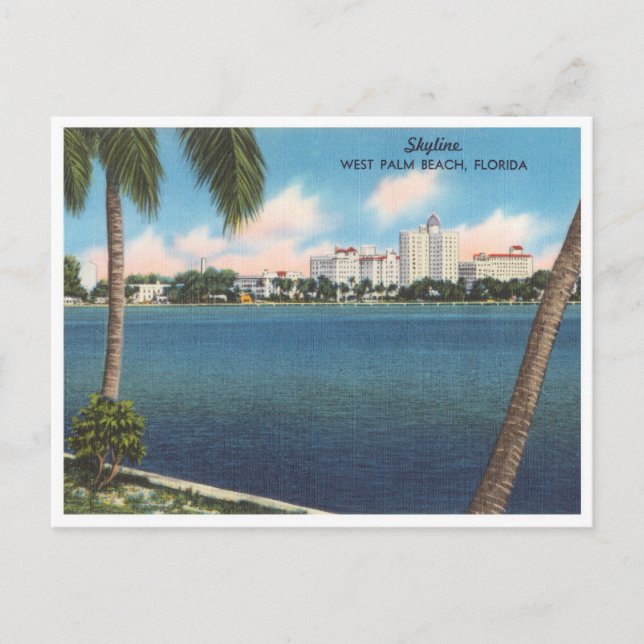 Vintage Väster Beach, Florida Skyline Vykort (Framsida)