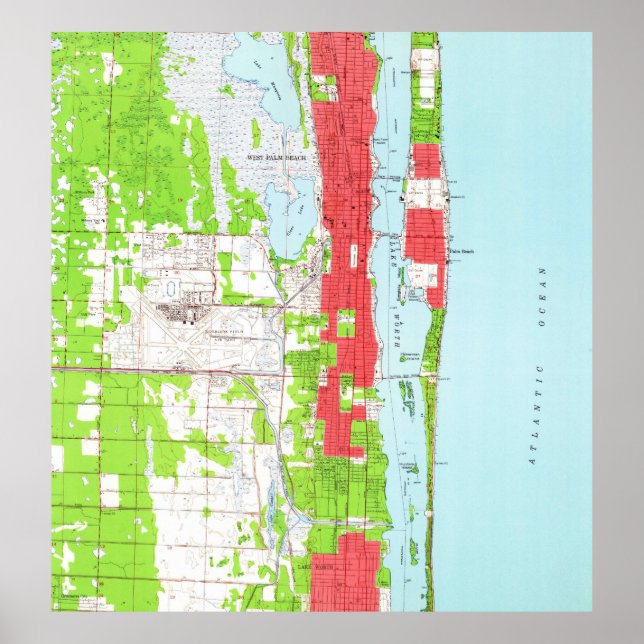 Vintage Väster Beach & Handflatan Beach FL Karta ( Poster (Framsidan)
