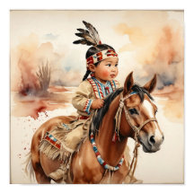 Vintage västerländsk konst Native American Baby på