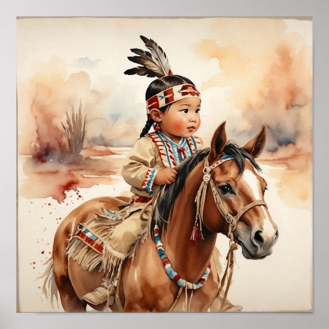 Vintage västerländsk konst Native American Baby på Poster (Framsidan)