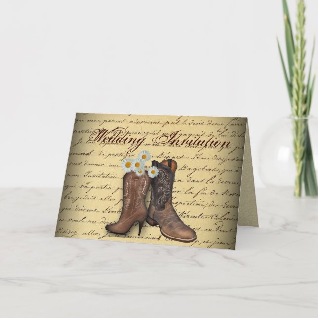 vintage västerländskt country cowboybröllop inbjudan (Framsida)