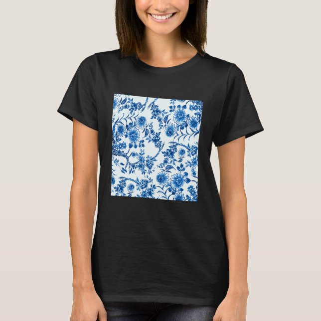 Vintage Vattenfärg Blå Blå Willow T Shirt (Framsida)