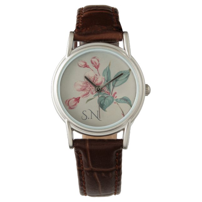 Vintage Vattenfärg Blomma Monogram Armbandsur (Framsida)