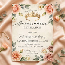 Vintage Vattenfärg Blommig Guld Krona Quinceañera