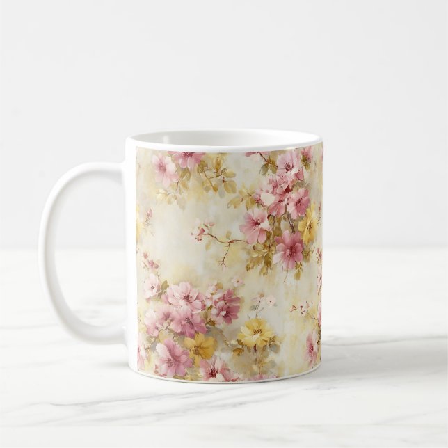 Vintage Vattenfärg Blommönster Kaffemugg (Vänster)
