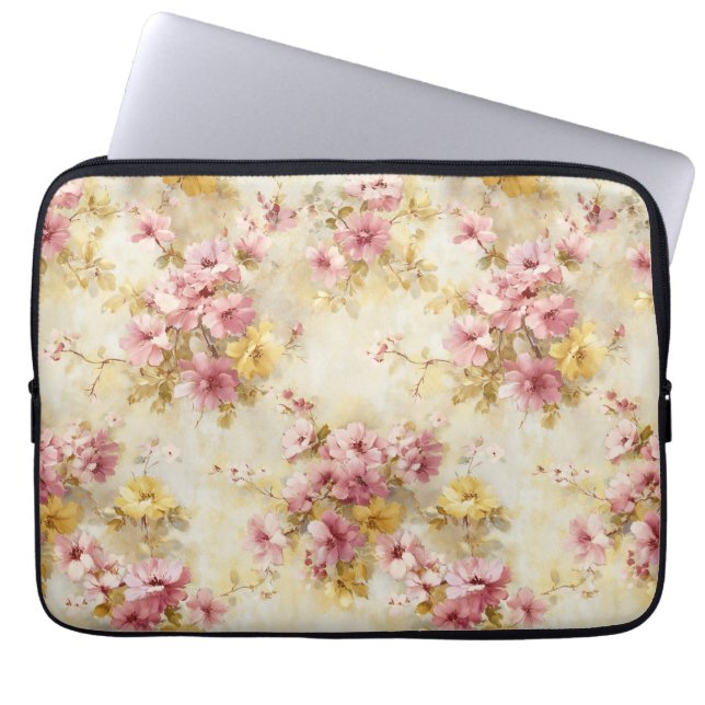 Vintage Vattenfärg Blommönster Laptop Fodral (Framsidan)