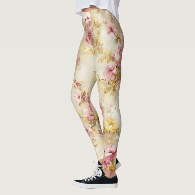 Vintage Vattenfärg Blommönster Leggings (Vänster)