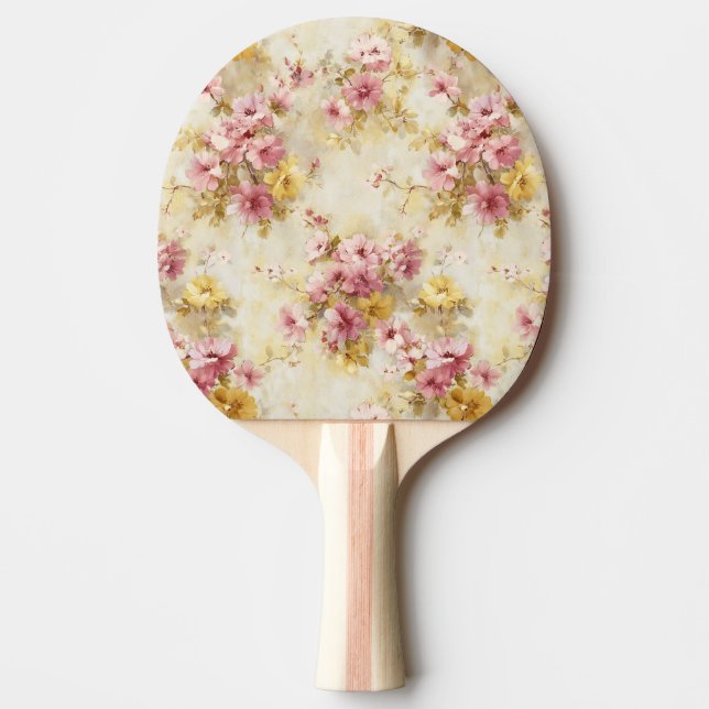 Vintage Vattenfärg Blommönster Pingisracket (Framsidan)