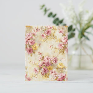 Vintage Vattenfärg Blommönster Vykort