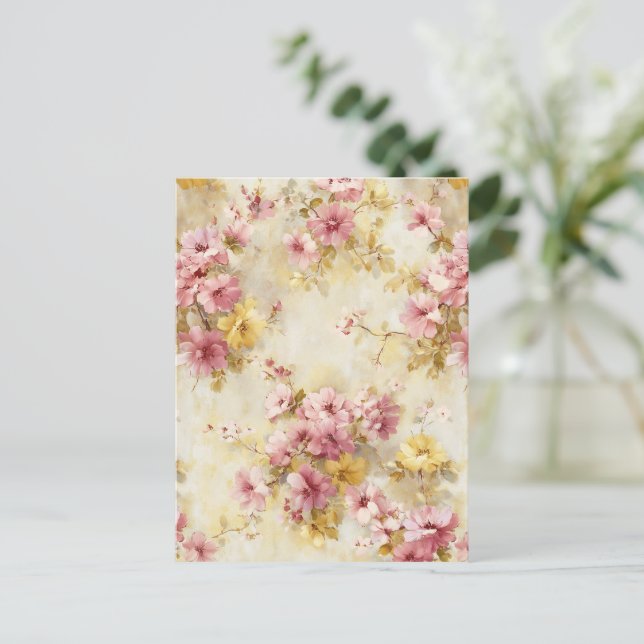 Vintage Vattenfärg Blommönster Vykort (Stående Fram)