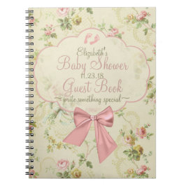 Vintage vattenfärg blommor baby shower gästbok anteckningsbok med spiral