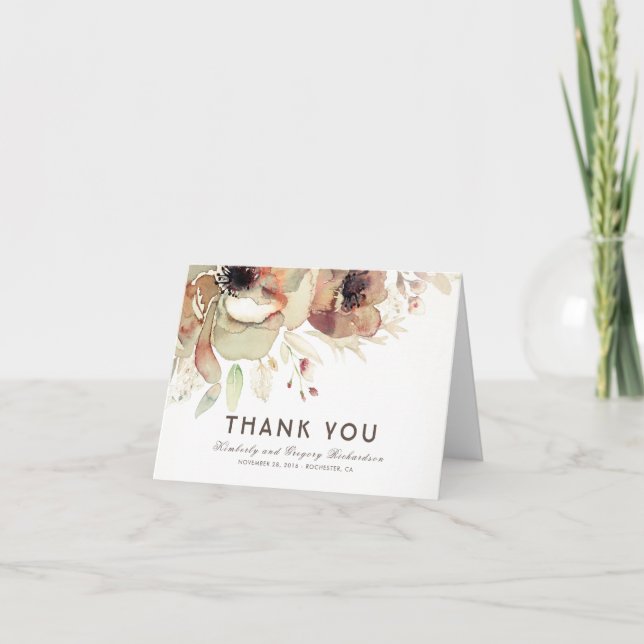 Vintage Vattenfärg Blommor Bröllop Tack (Framsida)
