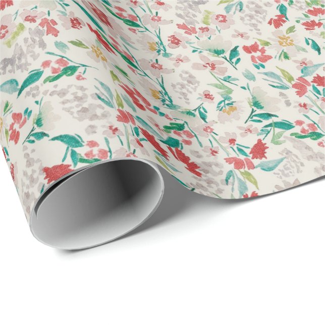 Vintage Vattenfärg Blommor Vinteräng (Krämsnö) Presentpapper (Rullad Hörn)