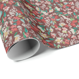Vintage Vattenfärg Blommor Vinteräng (Röd) Presentpapper
