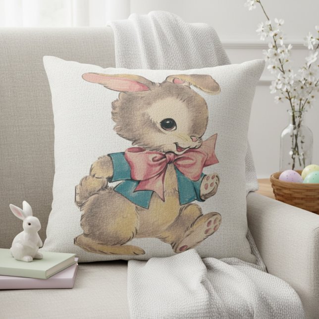 Vintage Vattenfärg Bomullssvans Kanin  Kudde (Vintage Watercolor Cottontail Bunny Rabbit Throw Pillow)