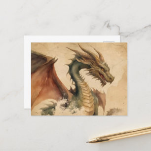 Vintage Vattenfärg Dragon Vykort