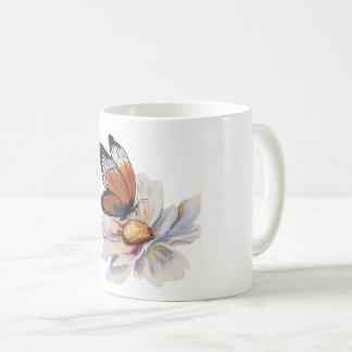 Vintage vattenfärg fjäril blomster keramik mugg