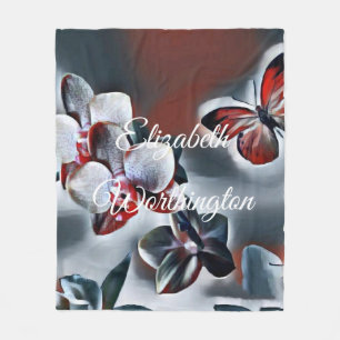 Vintage Vattenfärg för vit röd Grått Orchid Flower Fleecefilt