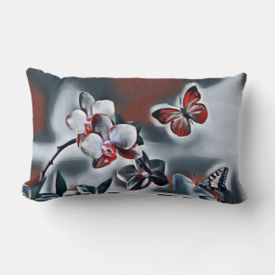 Vintage Vattenfärg för vit röd Grått Orchid Flower Lumbarkudde