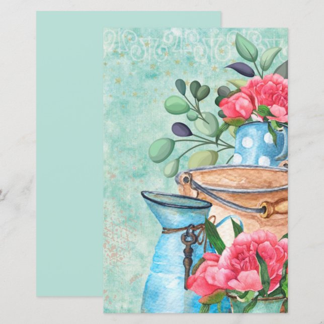 Vintage vattenfärg garde decoupage scrapbookpapper (Fram/baksida)