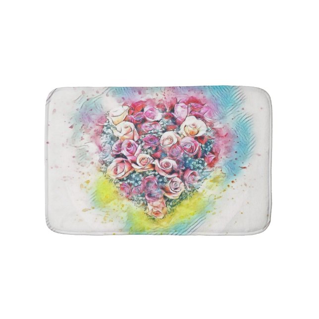 Vintage Vattenfärg i färgat Ro Heart Badrumsmatta (Framsidan)