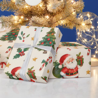 Vintage Vattenfärg Jul Tomte Renar Presentpapper
