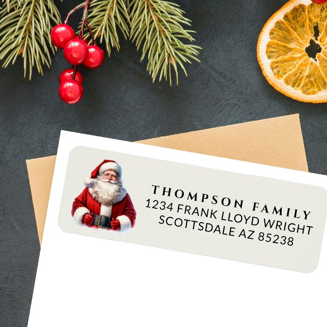 Vintage Vattenfärg jultomte Returadress Etikett (Skapare uppladdad)