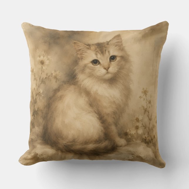 Vintage Vattenfärg Kattkudde Kudde (Framsida)