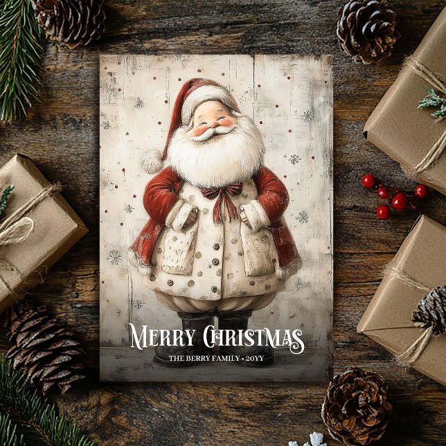 Vintage Vattenfärg Röd Vit Jul Santa Kort (Send warm holiday wishes with this beautiful Christmas greeting card featuring a watercolor red and )