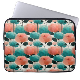Vintage Vattenfärg Rosa och Grönt Blommotiv Laptop Fodral