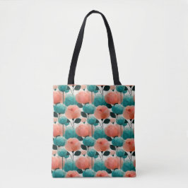 Vintage Vattenfärg Rosa och Grönt Blommotiv Tygkasse
