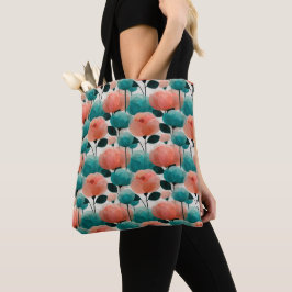 Vintage Vattenfärg Rosa och Grönt Blommotiv Tygkasse