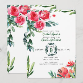 Vintage vattenfärg rustika vallmo röda blommor bla inbjudningar