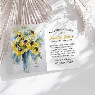 Vintage Vattenfärg Solblommor Funeral Tack Kort