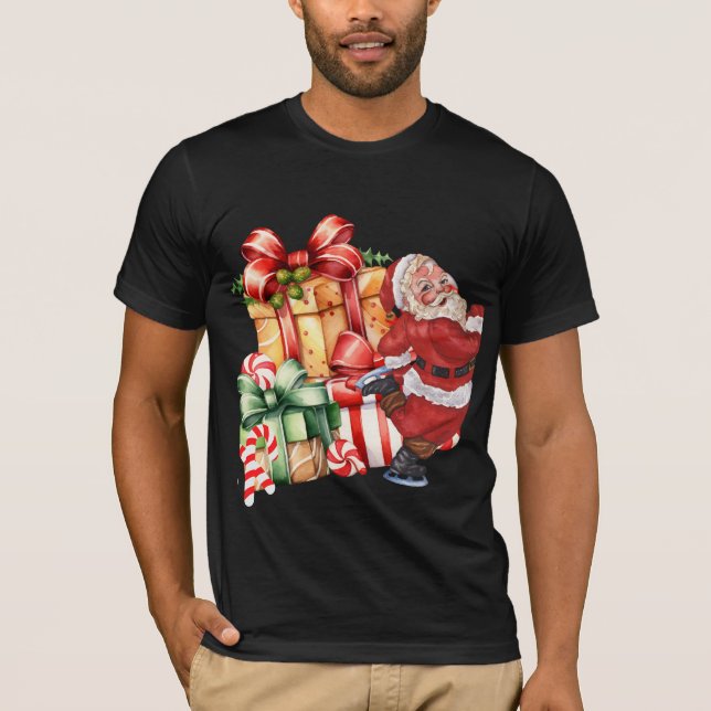 Vintage Vattenfärg Tomte Isdans Jul T Shirt (Framsida)