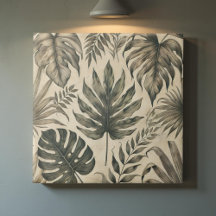 Vintage Vattenfärg Tropical Grönt Botanisk Blommig