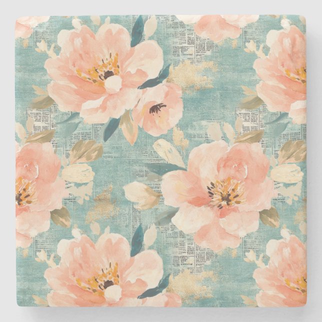 Vintage Vattenfärgad Blommigt Abstrakt Mönster (1) Stenunderlägg (Framsidan)