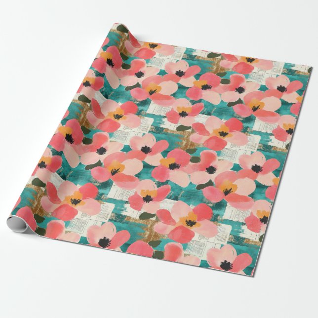 Vintage Vattenfärgad Blommigt Abstrakt Mönster (4) Presentpapper (Utrullad)