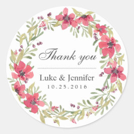 Vintage Vattenfärgad Rosa Blommigt Utandningsetike Runt Klistermärke