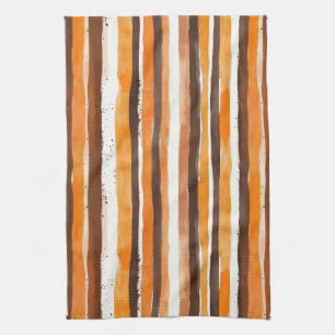 Vintage Vattenfärgad stripe - Jordfärgad kaffetone Kökshandduk