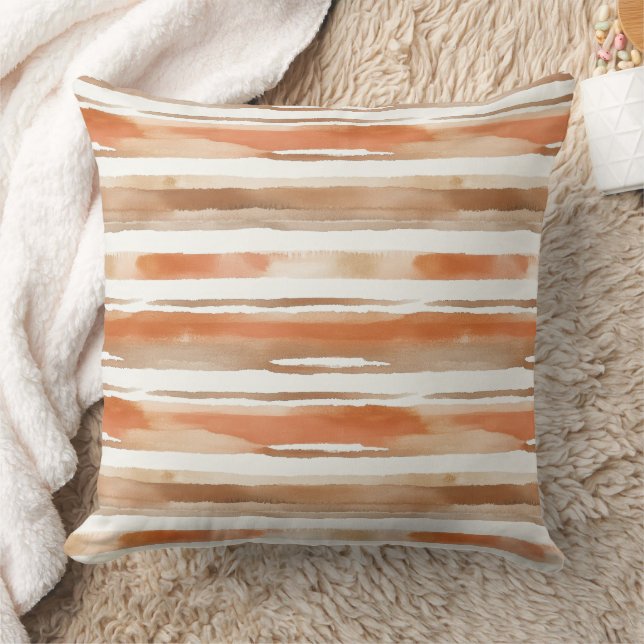 Vintage Vattenfärgad stripe - Jordfärgad kaffetone Kudde (Filt)